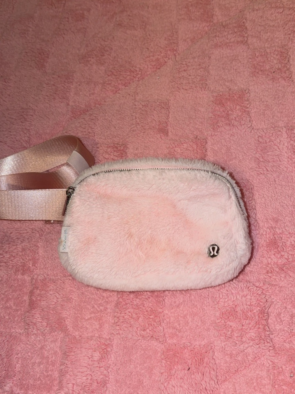 lululemon light pink fuzzy crossbody pouch